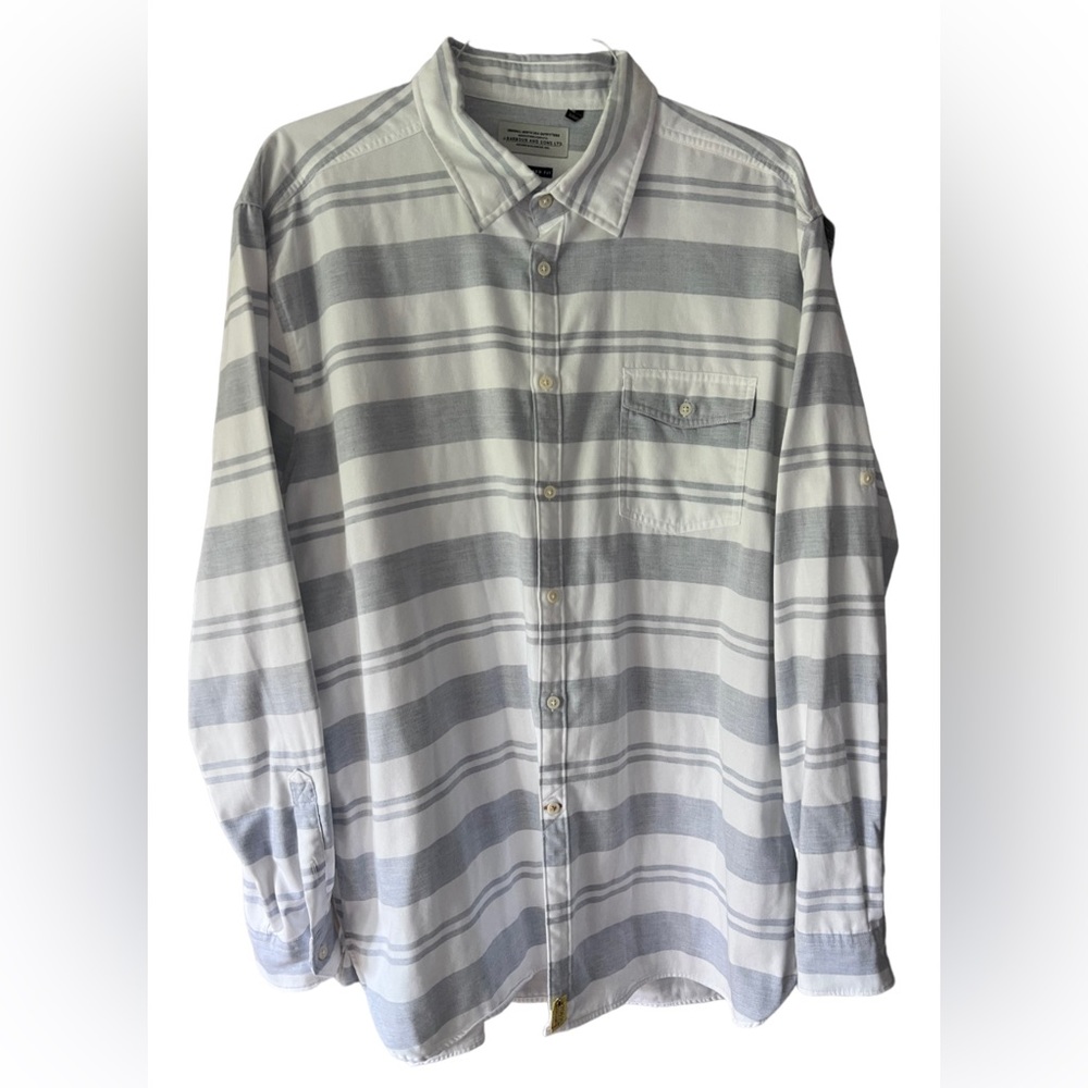 BARBOUR and Sons Tailored Fit cotton blue white striped button-up shirt XL - Picture 3 of 14